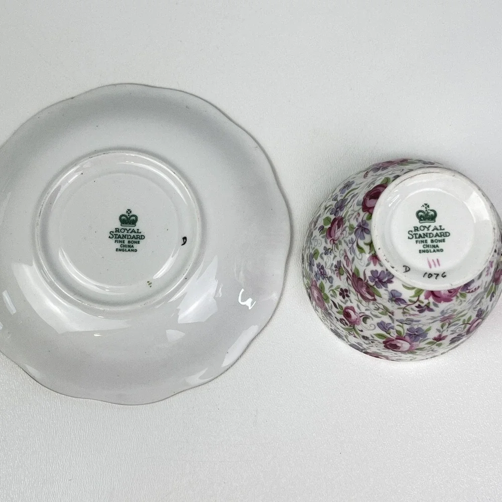 Vintage Royal Standard Chintz Pink Roses Cup Saucer Fine Bone China England